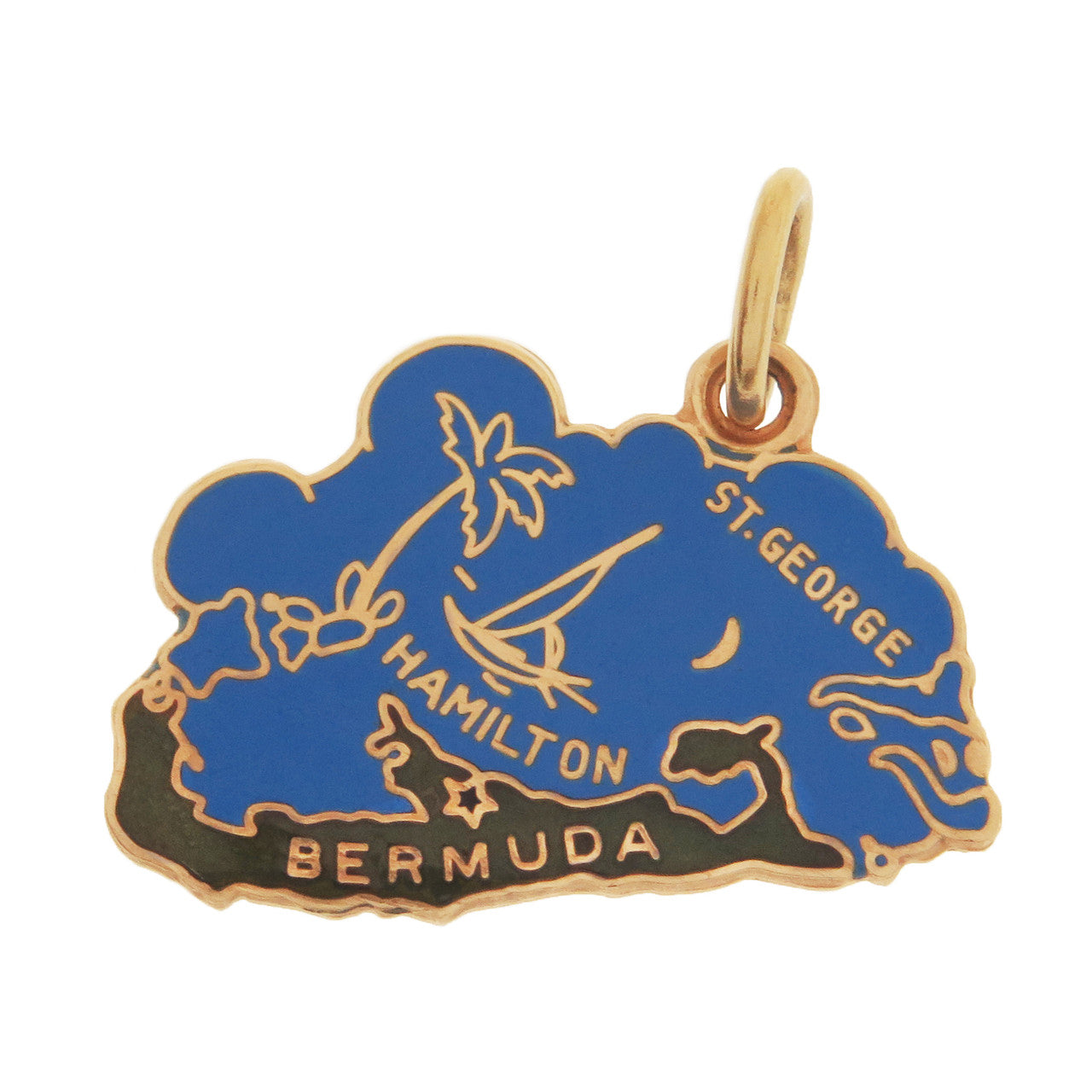 Vintage Enameled Map of Bermuda 14K Gold Charm